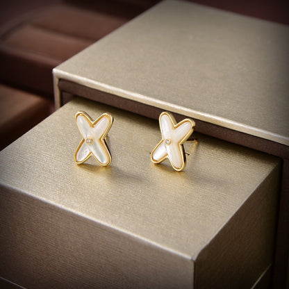 [Luxery]JEUX DE WHITE MOP GOLD DIAMOND EARRINGS