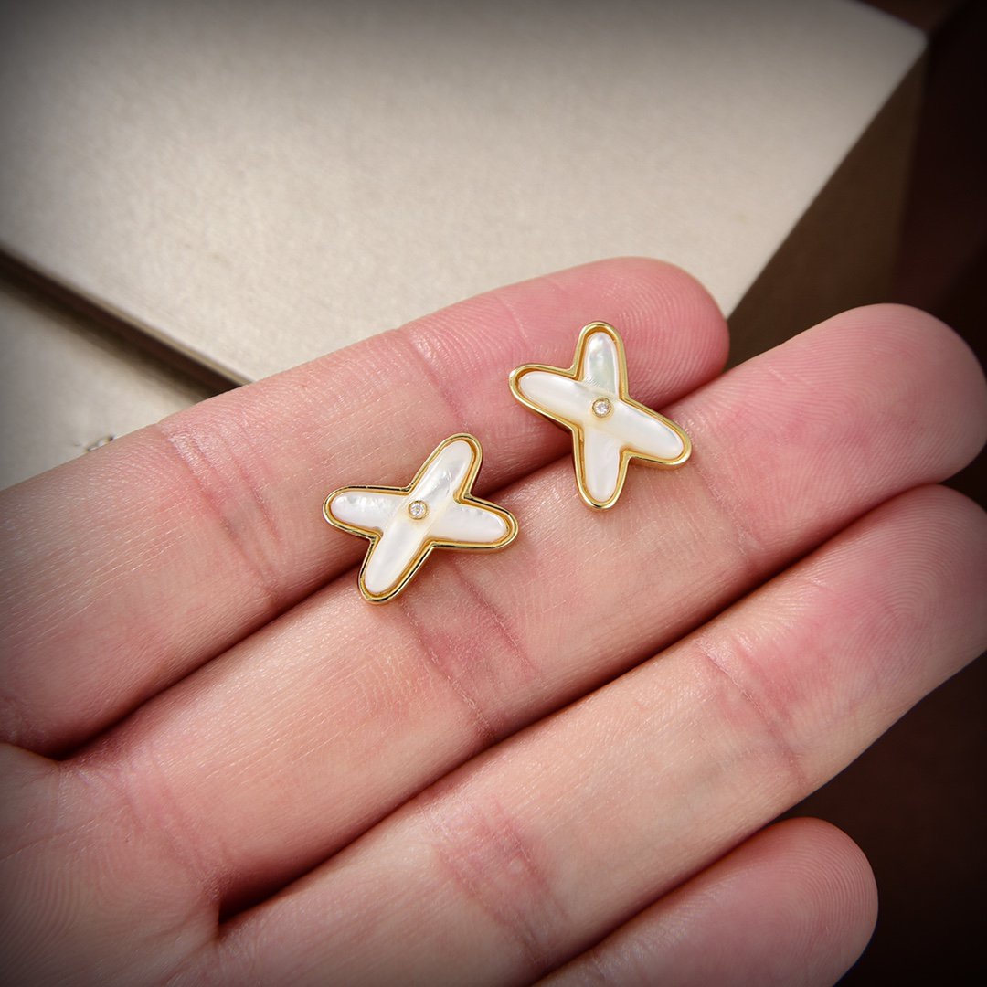 [Luxery]JEUX DE WHITE MOP GOLD DIAMOND EARRINGS
