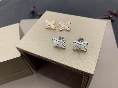 [Luxery]JEUX DE WHITE MOP SILVER DIAMOND EARRINGS