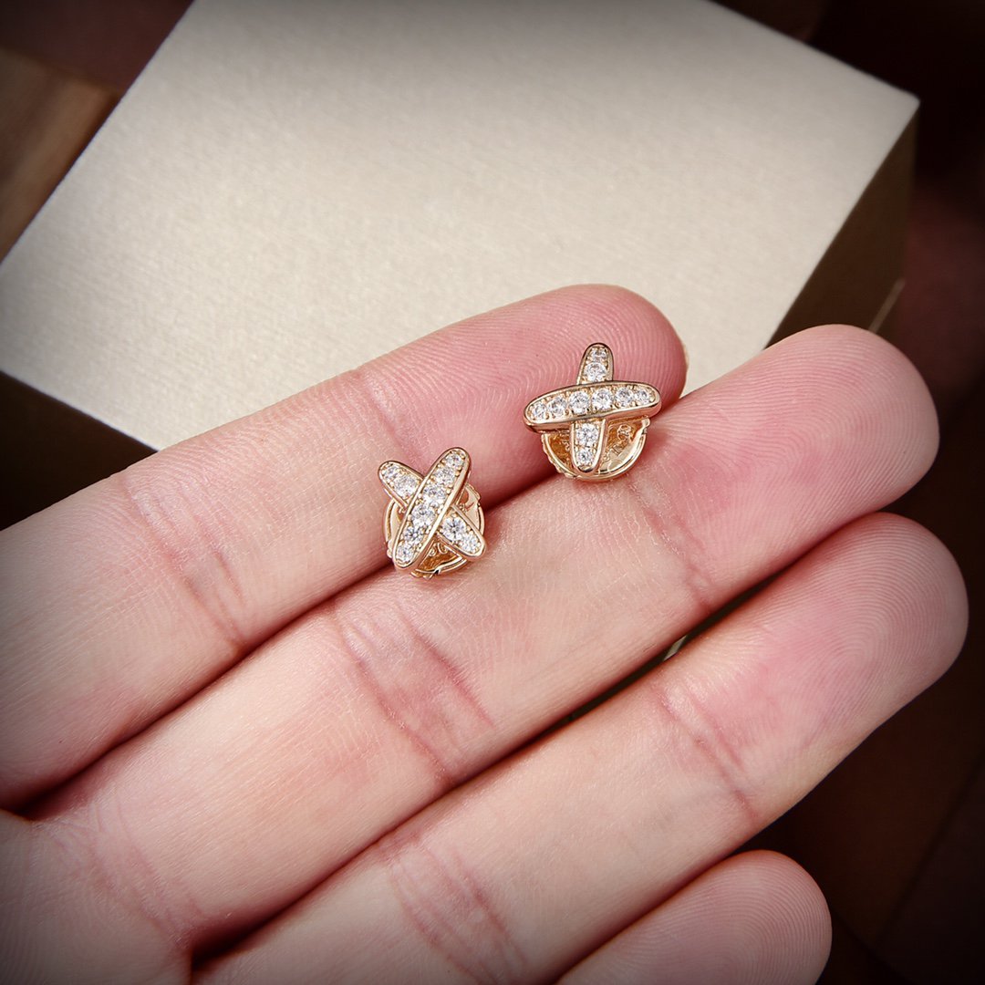 [Luxery]JEUX DE GOLD DIAMOND EARRINGS