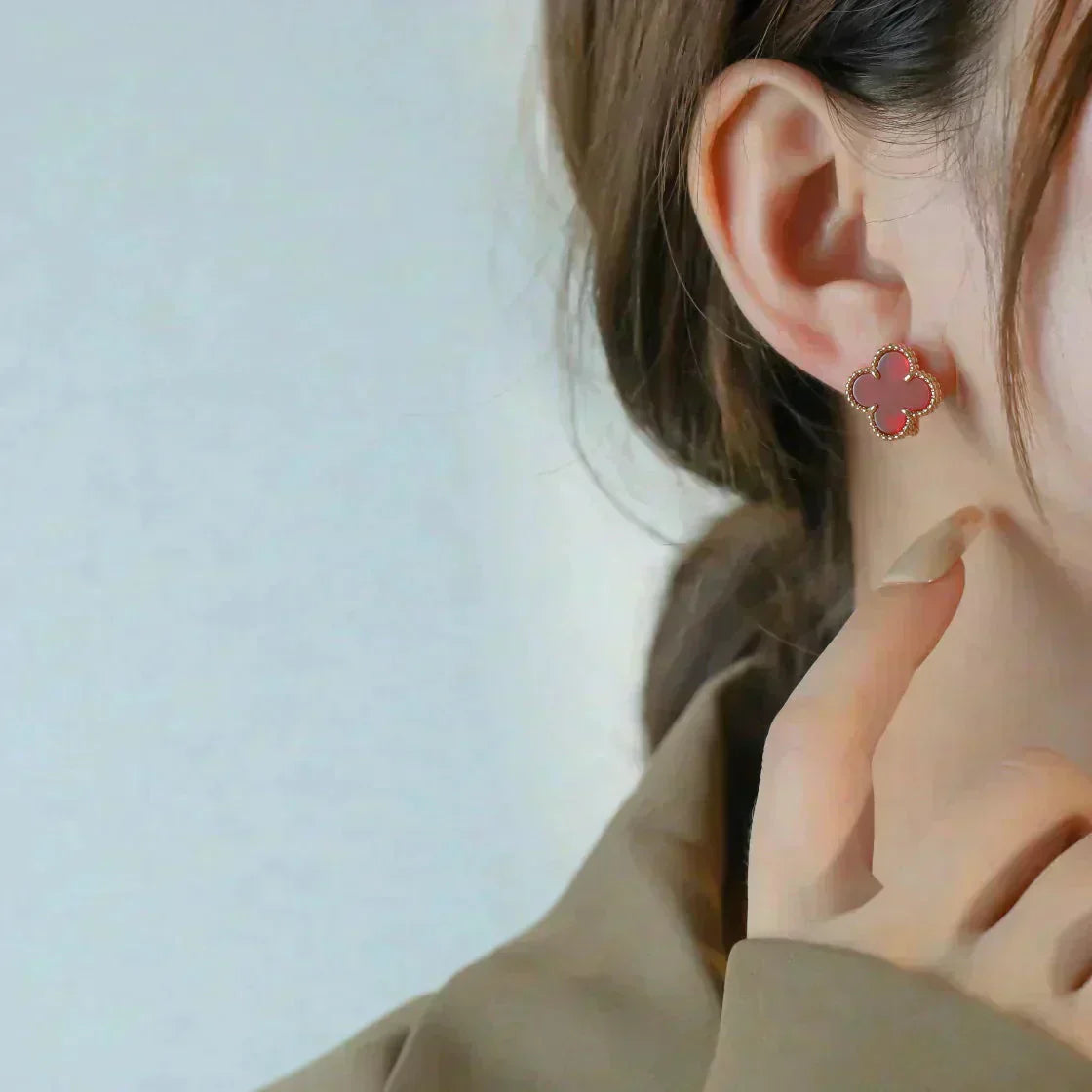 [Luxery]CLOVER MEDIUM 1 MOTIFS CARNELIAN  EARRINGS