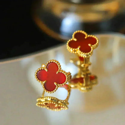 [Luxery]CLOVER MEDIUM 1 MOTIFS CARNELIAN  EARRINGS