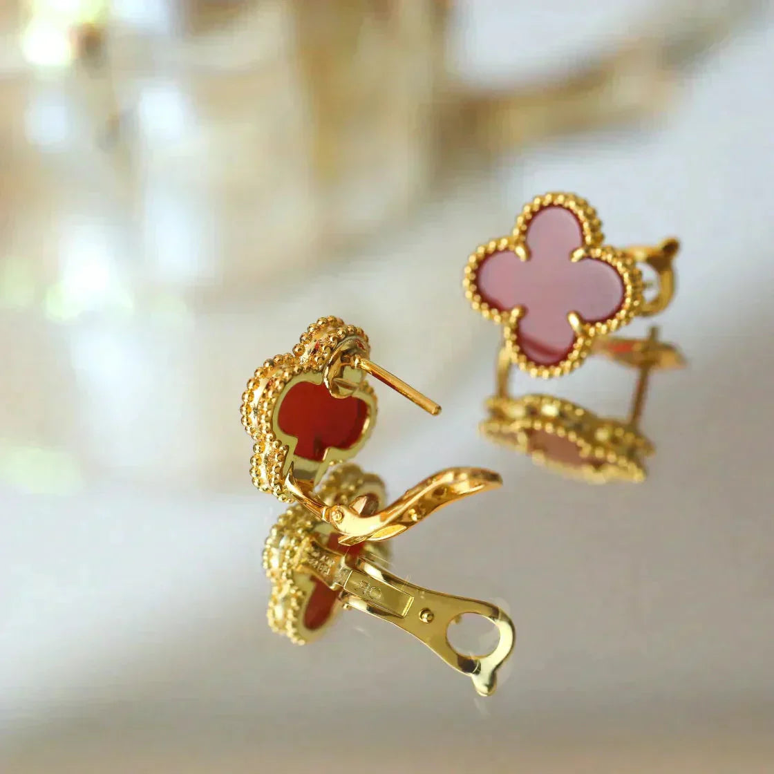[Luxery]CLOVER MEDIUM 1 MOTIFS CARNELIAN  EARRINGS