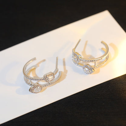 [Luxery]CREOLES MY TWIN 2 RANGS SILVER DIAMOND EARRINGS