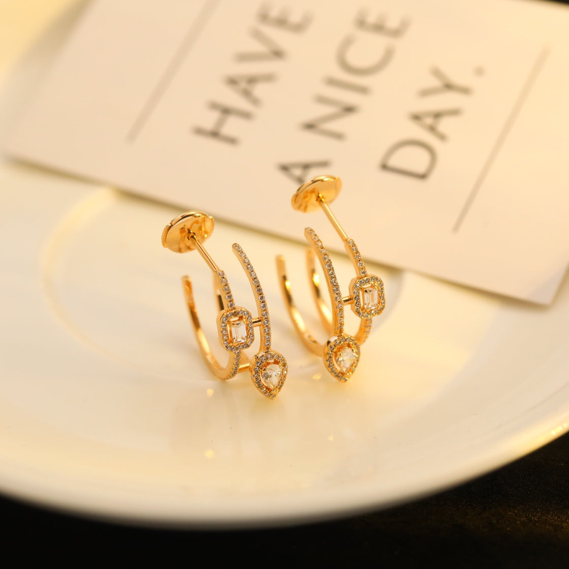 [Luxery]CREOLES MY TWIN 2 RANGS SILVER DIAMOND EARRINGS