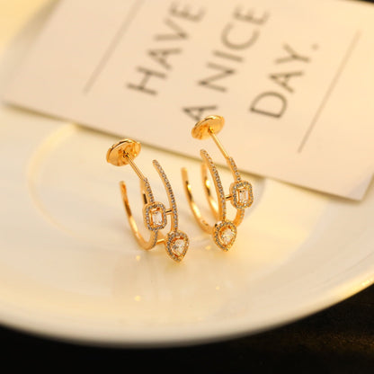 [Luxery]CREOLES MY TWIN 2 RANGS SILVER DIAMOND EARRINGS