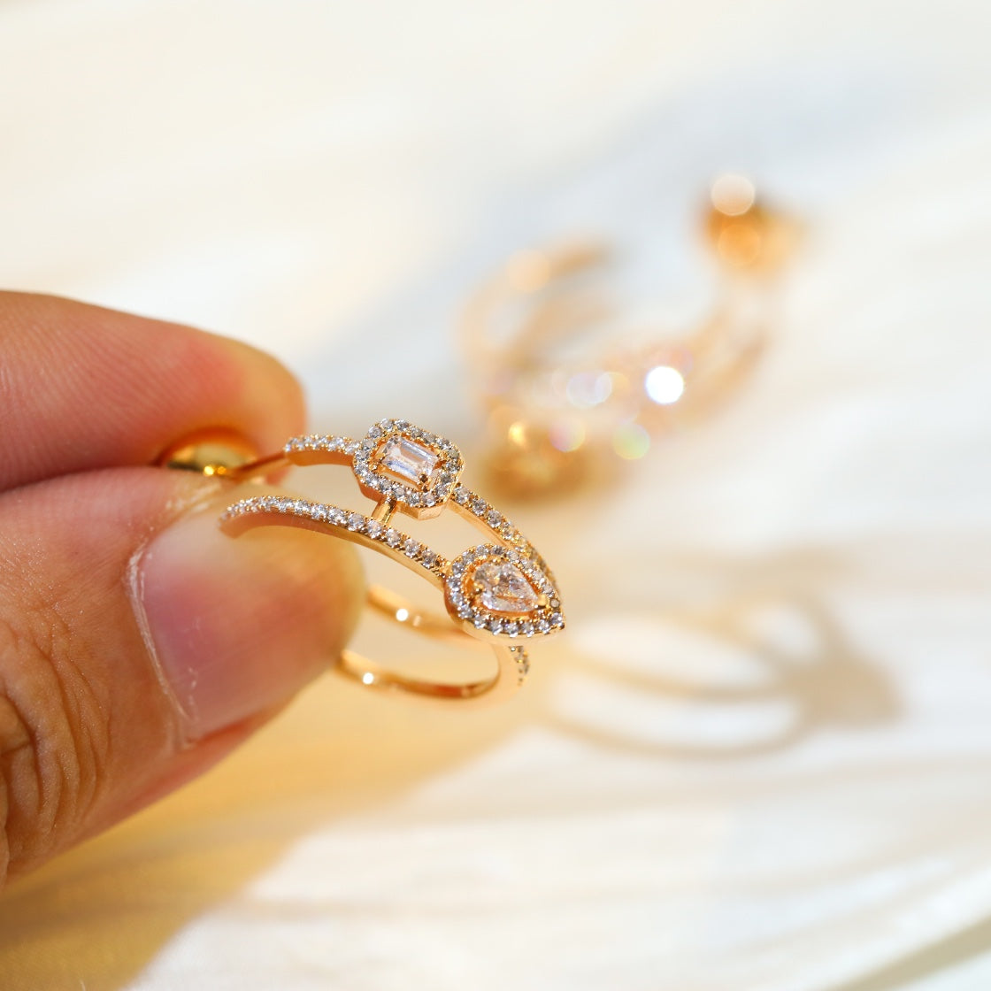 [Luxery]CREOLES MY TWIN 2 RANGS SILVER DIAMOND EARRINGS