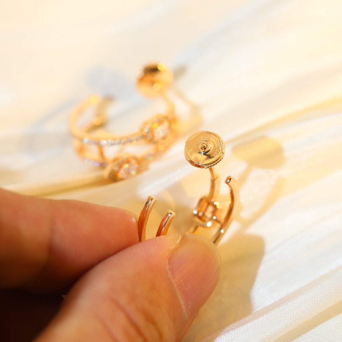 [Luxery]CREOLES MY TWIN 2 RANGS SILVER DIAMOND EARRINGS