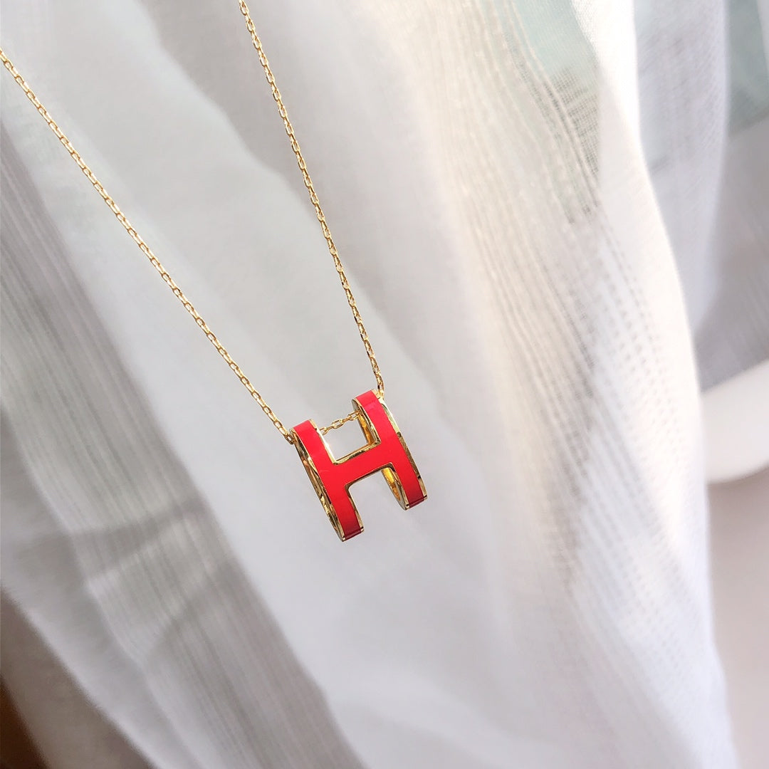 [Luxery]HM CLIC RED ENAMEL GOLD NECKLACE