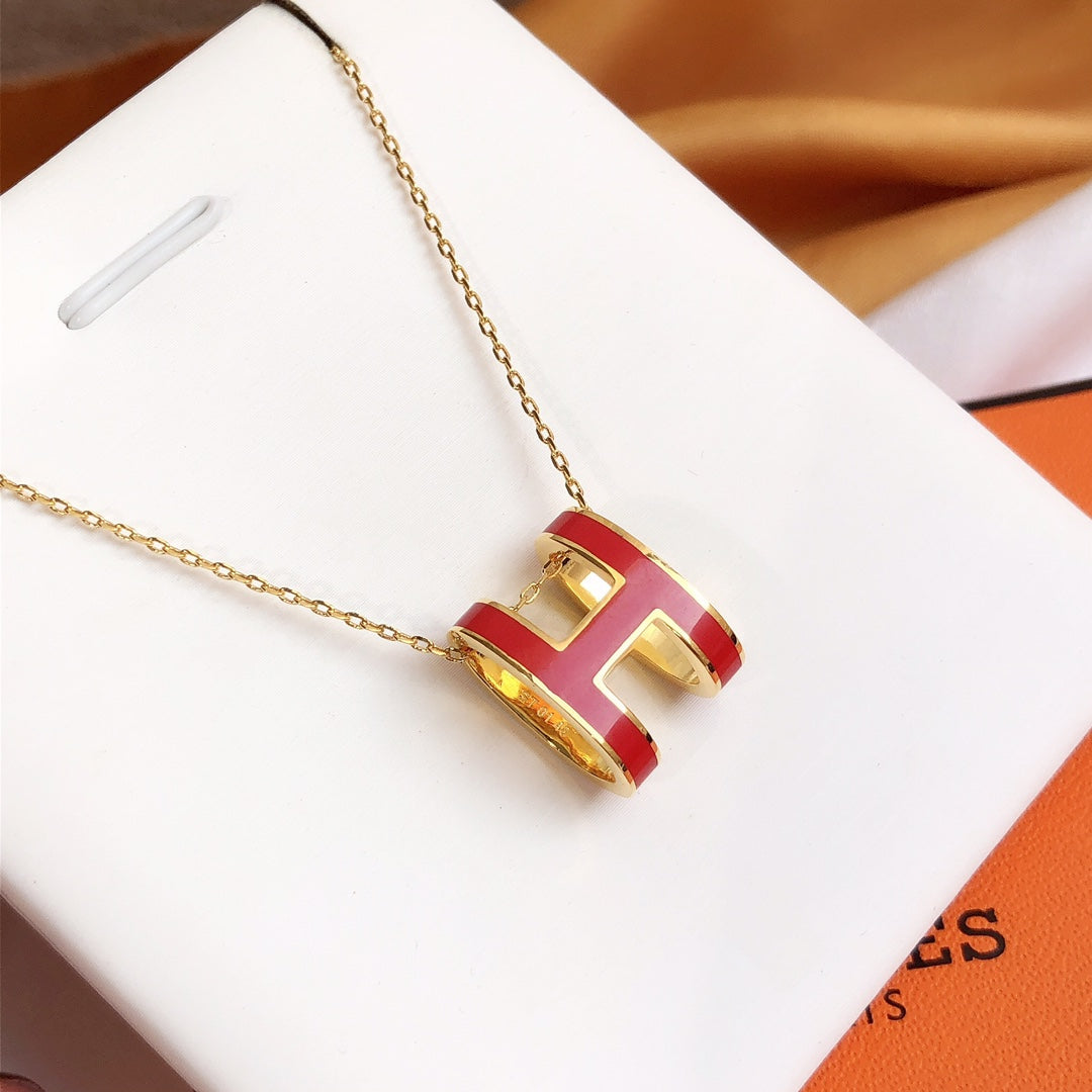 [Luxery]HM CLIC RED ENAMEL GOLD NECKLACE