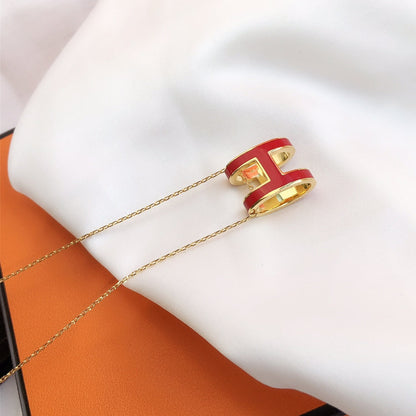 [Luxery]HM CLIC RED ENAMEL GOLD NECKLACE