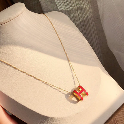 [Luxery]HM CLIC RED ENAMEL GOLD NECKLACE