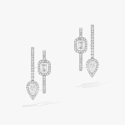 [Luxery]CREOLES MY TWIN 2 RANGS SILVER DIAMOND EARRINGS
