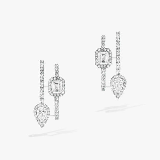 [Luxery]CREOLES MY TWIN 2 RANGS SILVER DIAMOND EARRINGS
