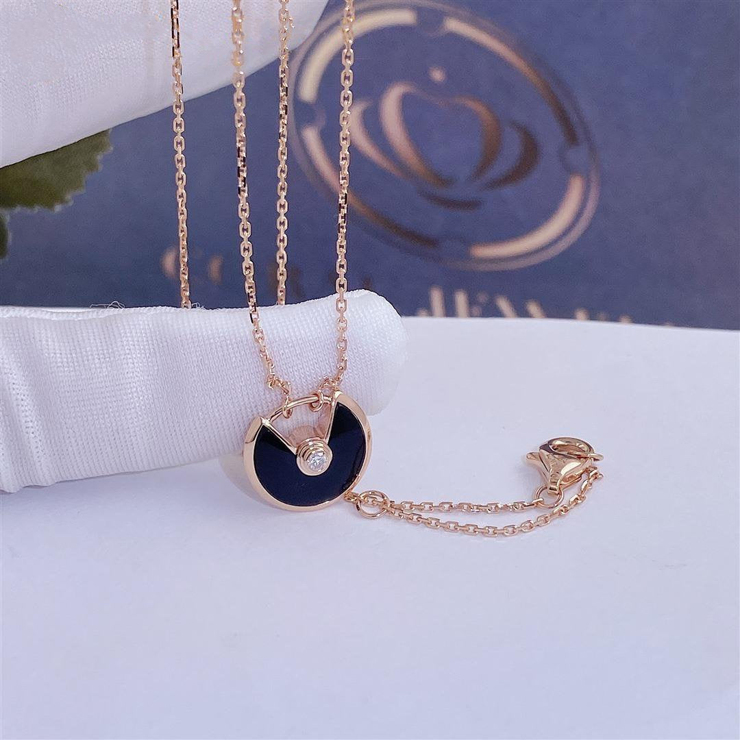 [Luxery]AMULETTE ROSE GOLD ONYX NECKLACE