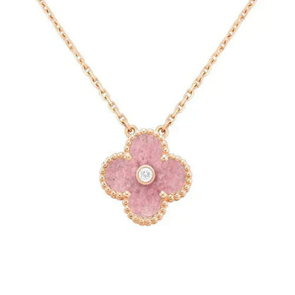 [Luxery]CLOVER 15MM DIAMOND RHODONITE NECKLACE