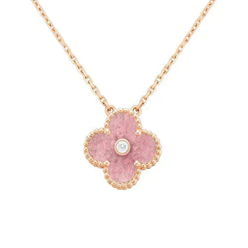 [Luxery]CLOVER 15MM DIAMOND RHODONITE NECKLACE