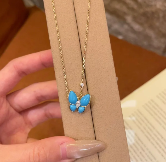 [Luxery]Turquoise Butterfly Gold Necklace