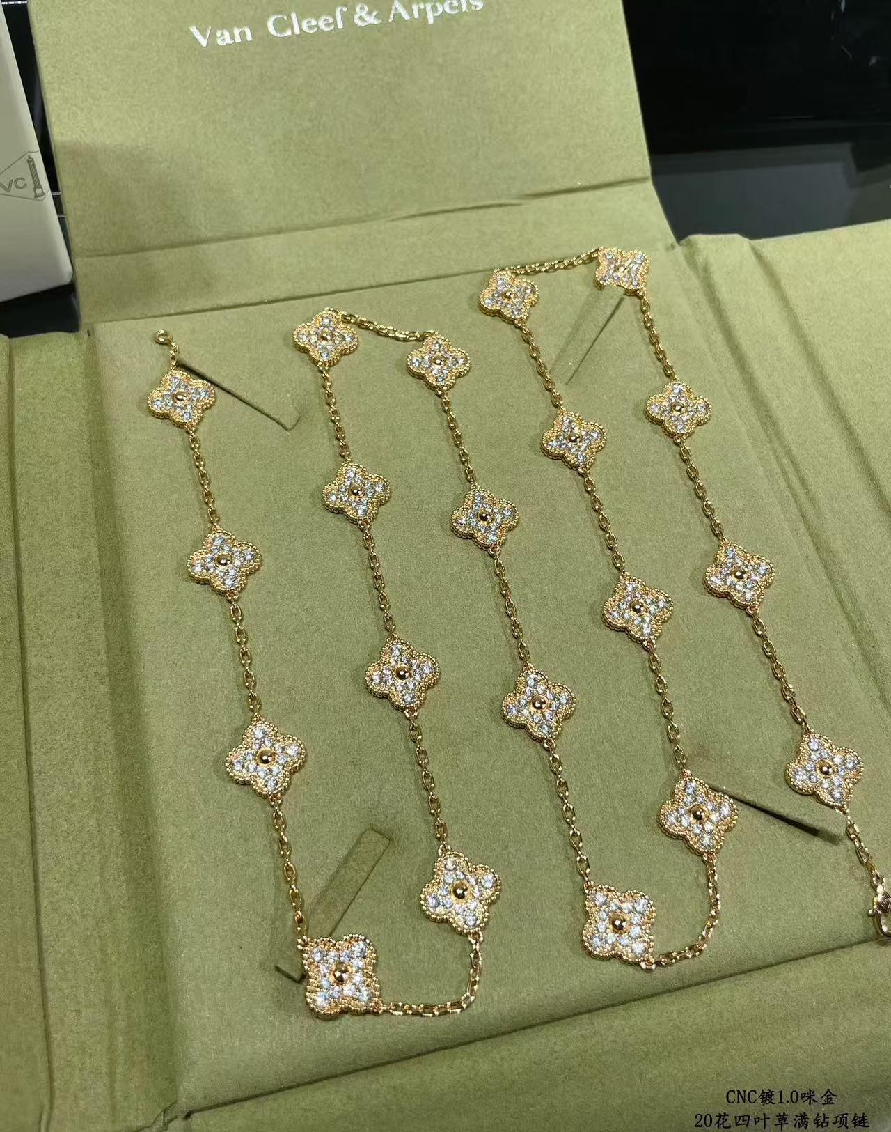 [Luxery]CLOVER 20 MOTIFS FULL-DIAMOND NECKLACE