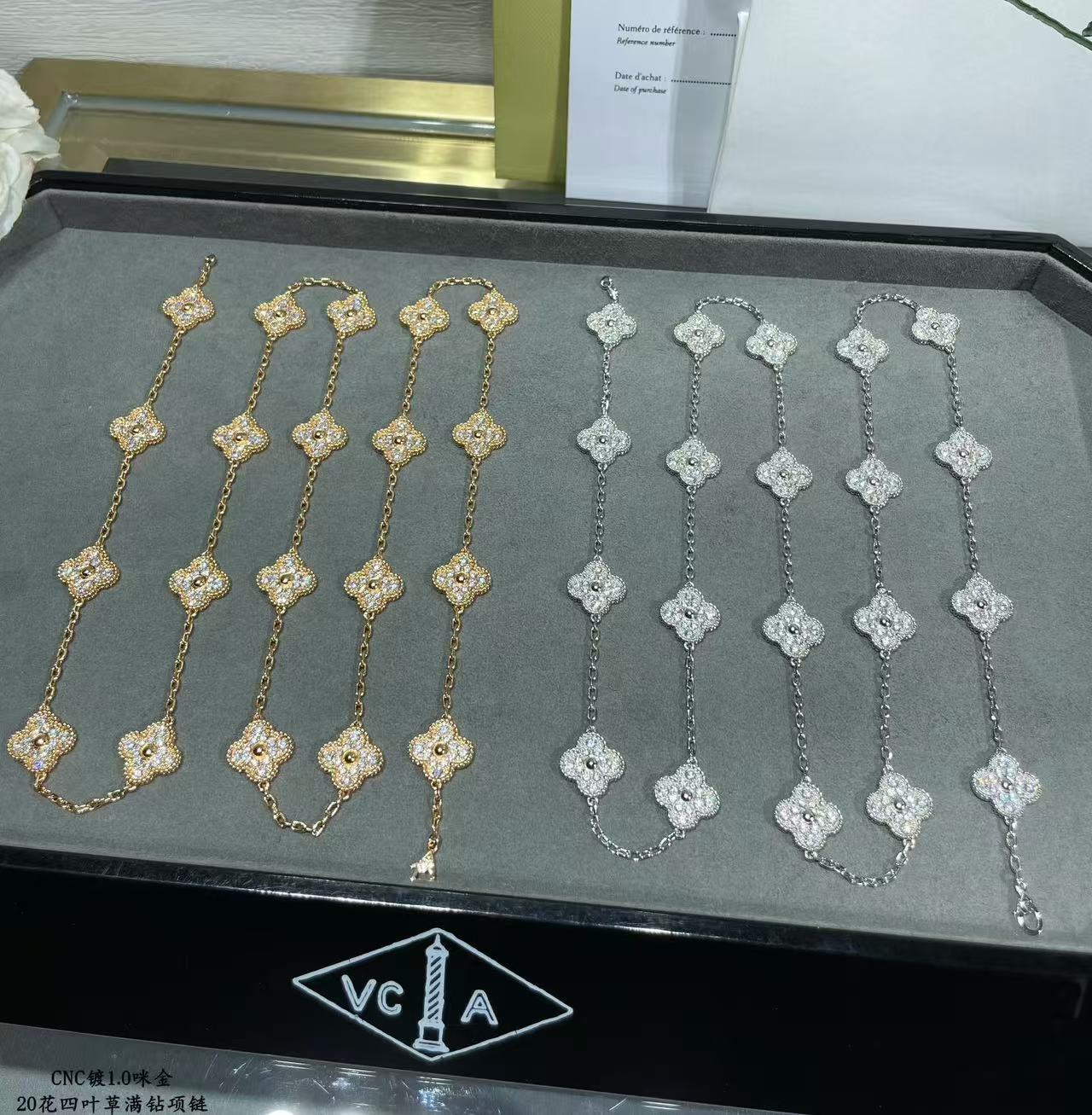 [Luxery]CLOVER 20 MOTIFS FULL-DIAMOND NECKLACE