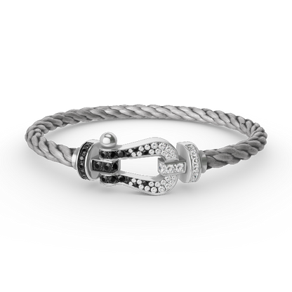 [Luxery]FORCE LARGE HORSESHOE BLACK WHITE DIAMOND BRACELET SILVER