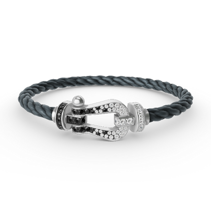 [Luxery]FORCE LARGE HORSESHOE BLACK WHITE DIAMOND BRACELET SILVER