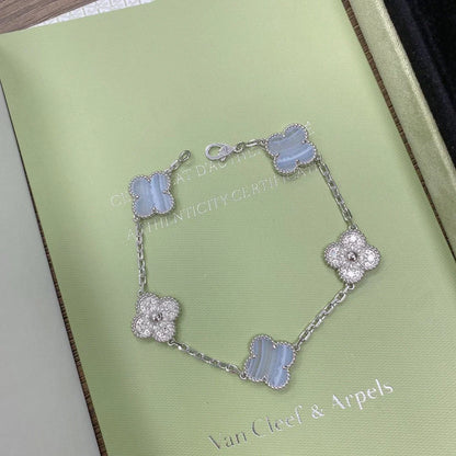 [Luxery] CLOVER 5 MOTIF PURPLE CHALCEDONY BRACELET COLLECTION