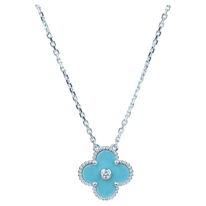 [Luxery]CLOVER 15MM DIAMOND SVRES PORCELAIN  NECKLACE SILVER