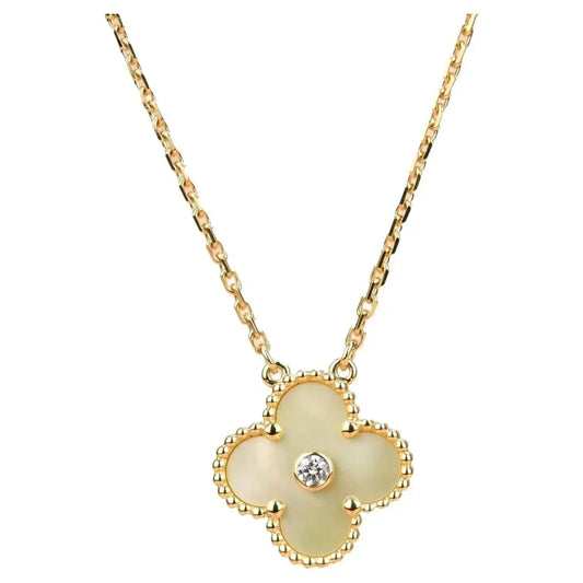 [Luxery]CLOVER 15MM DIAMOND GOLD MOTHER OF PEARL NECKLACE