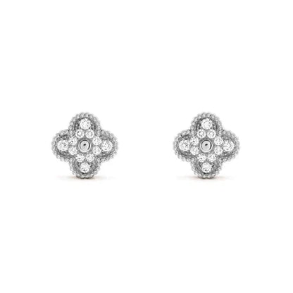 [Luxery]CLOVER 1 MOTIFS DIAMOND STUD EARRINGS SILVER