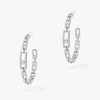 [[Luxery]Move Link Diamond Hoop Earrings