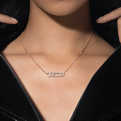 [Luxery] Move Pave_ Rose Gold Diamond Necklace