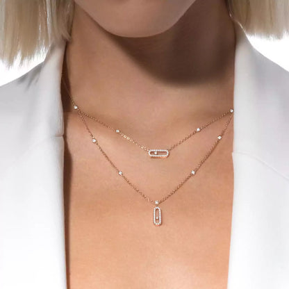 [Luxery]2 Rows Rose Gold Diamond Pave_ Necklace Move Uno