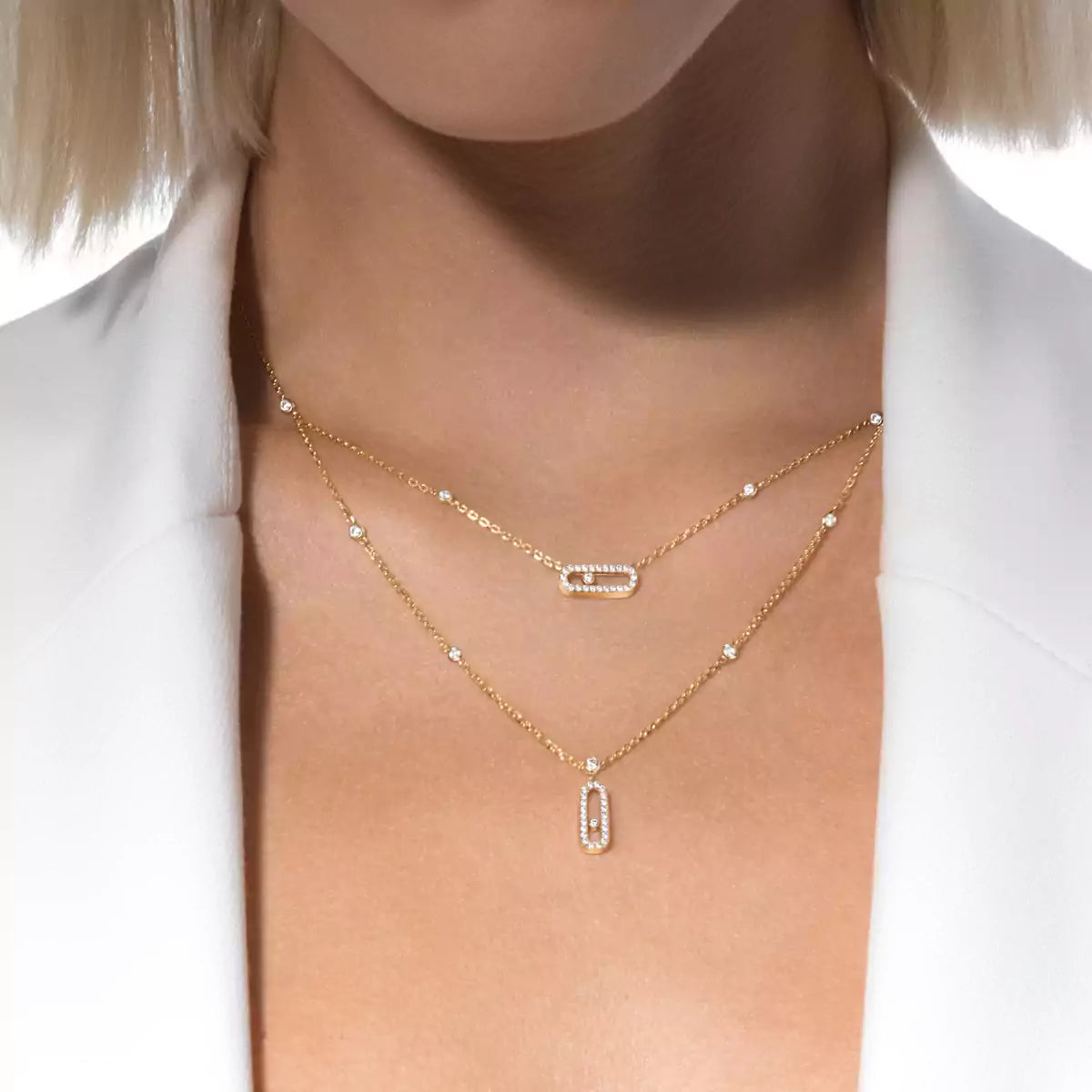 [Luxery]2 Rows Rose Gold Diamond Pave_ Necklace Move Uno