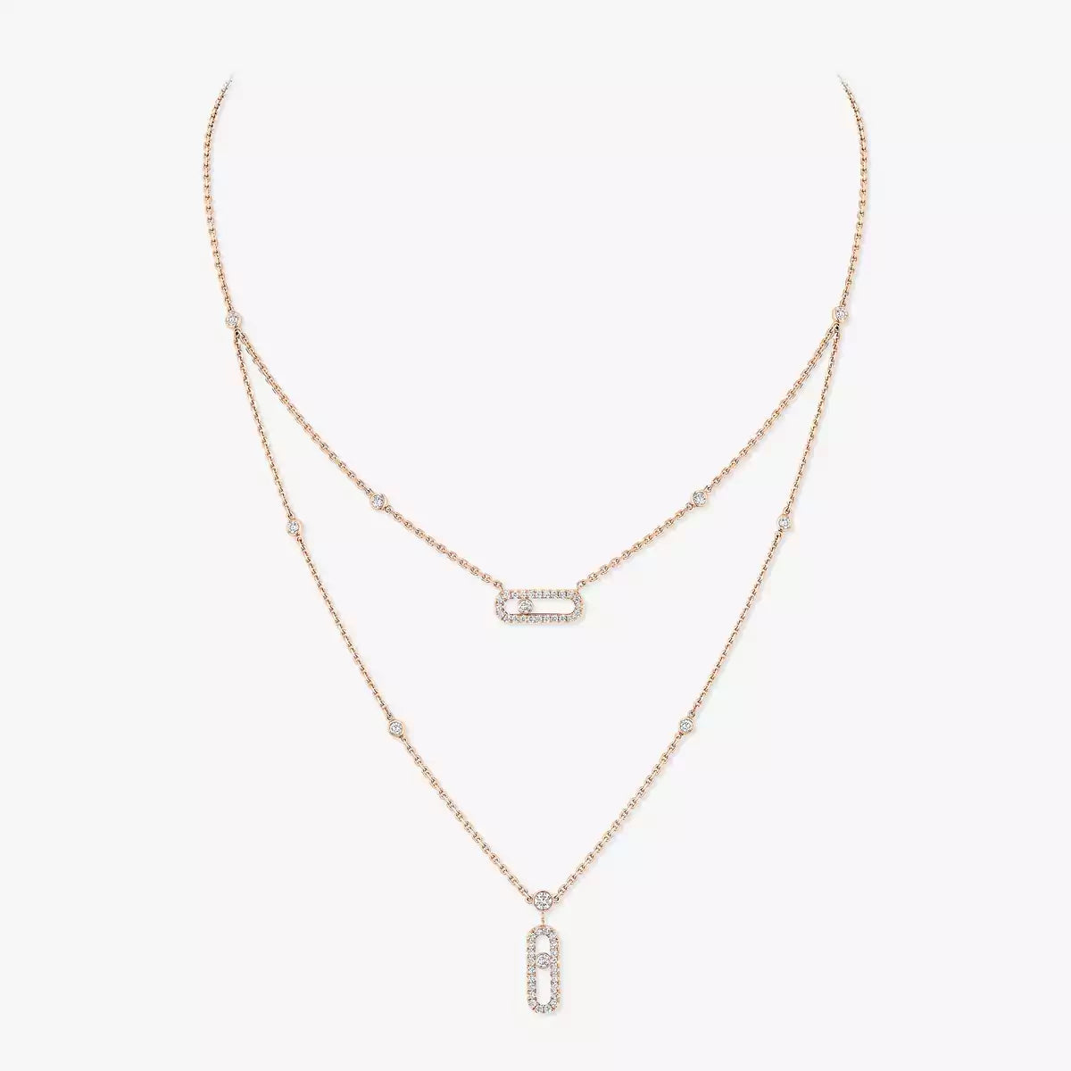 [Luxery]2 Rows Rose Gold Diamond Pave_ Necklace Move Uno