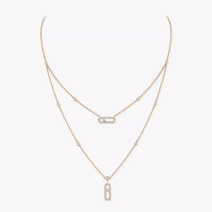 [Luxery]2 Rows Rose Gold Diamond Pave_ Necklace Move Uno