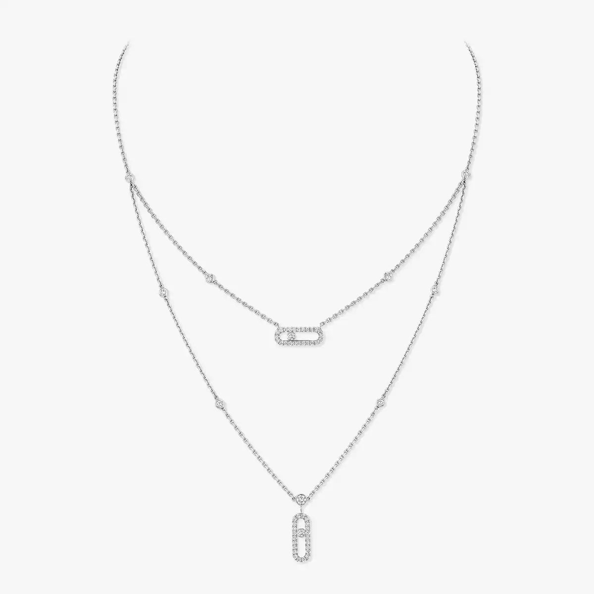 [Luxery]2 Rows Rose Gold Diamond Pave_ Necklace Move Uno