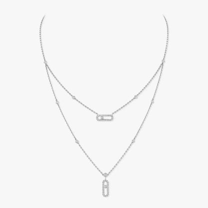 [Luxery]2 Rows Rose Gold Diamond Pave_ Necklace Move Uno