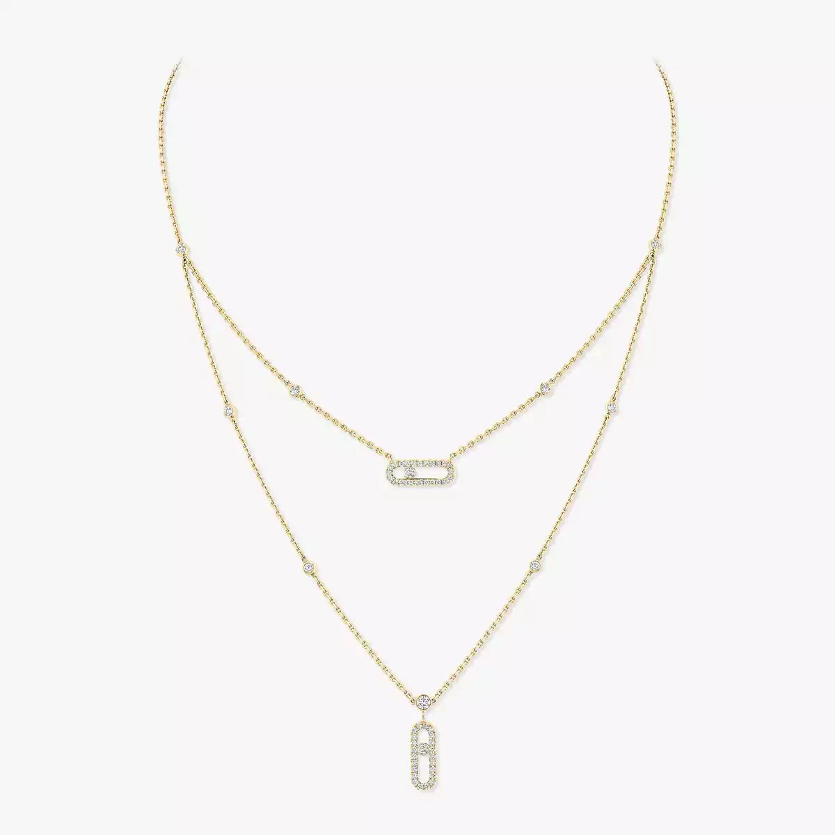 [Luxery]2 Rows Rose Gold Diamond Pave_ Necklace Move Uno