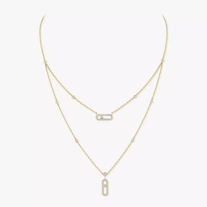 [Luxery]2 Rows Rose Gold Diamond Pave_ Necklace Move Uno