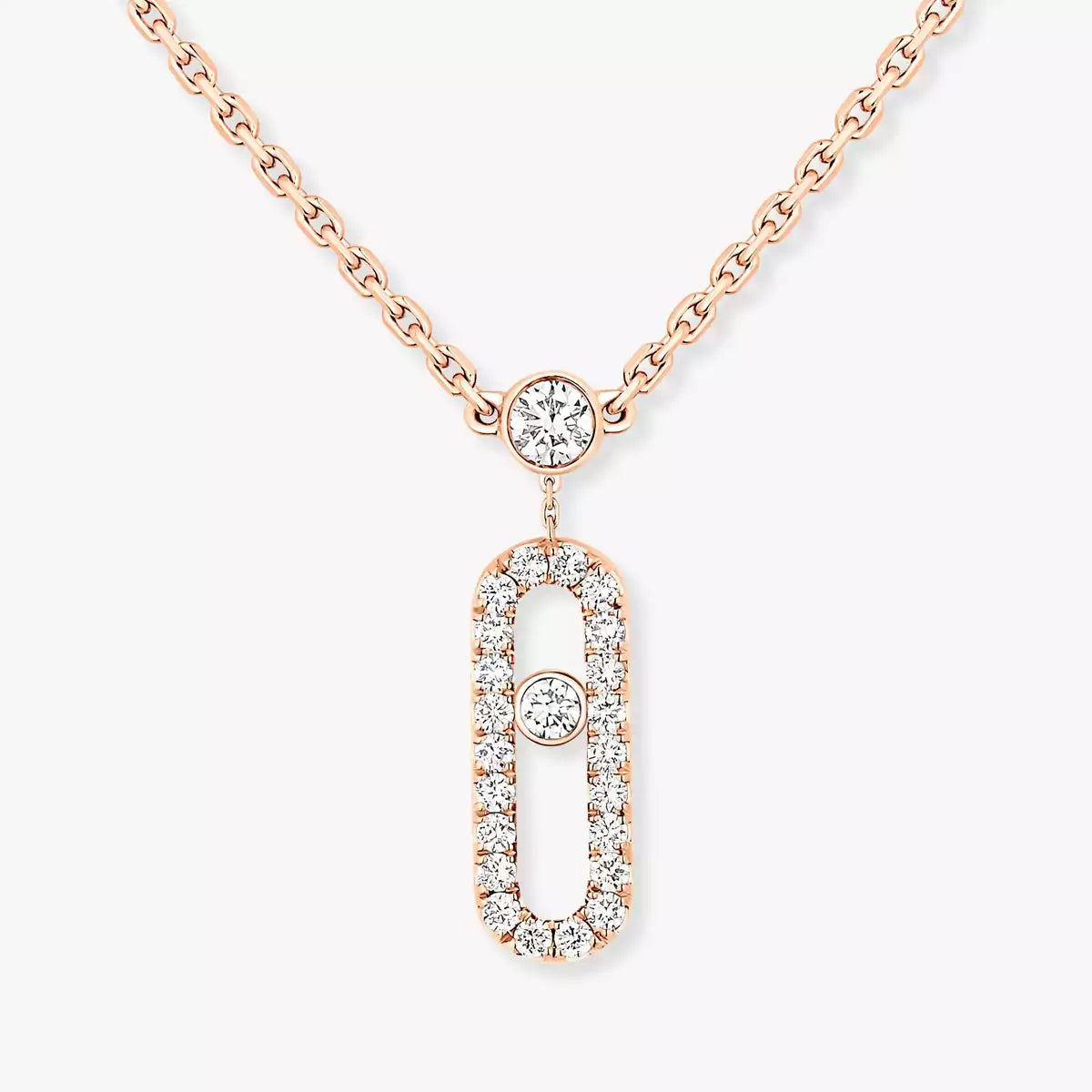 [Luxery]2 Rows Rose Gold Diamond Pave_ Necklace Move Uno