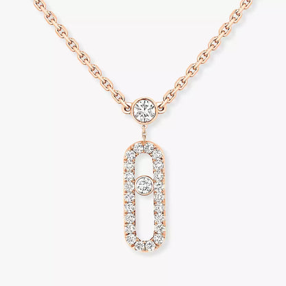 [Luxery]2 Rows Rose Gold Diamond Pave_ Necklace Move Uno