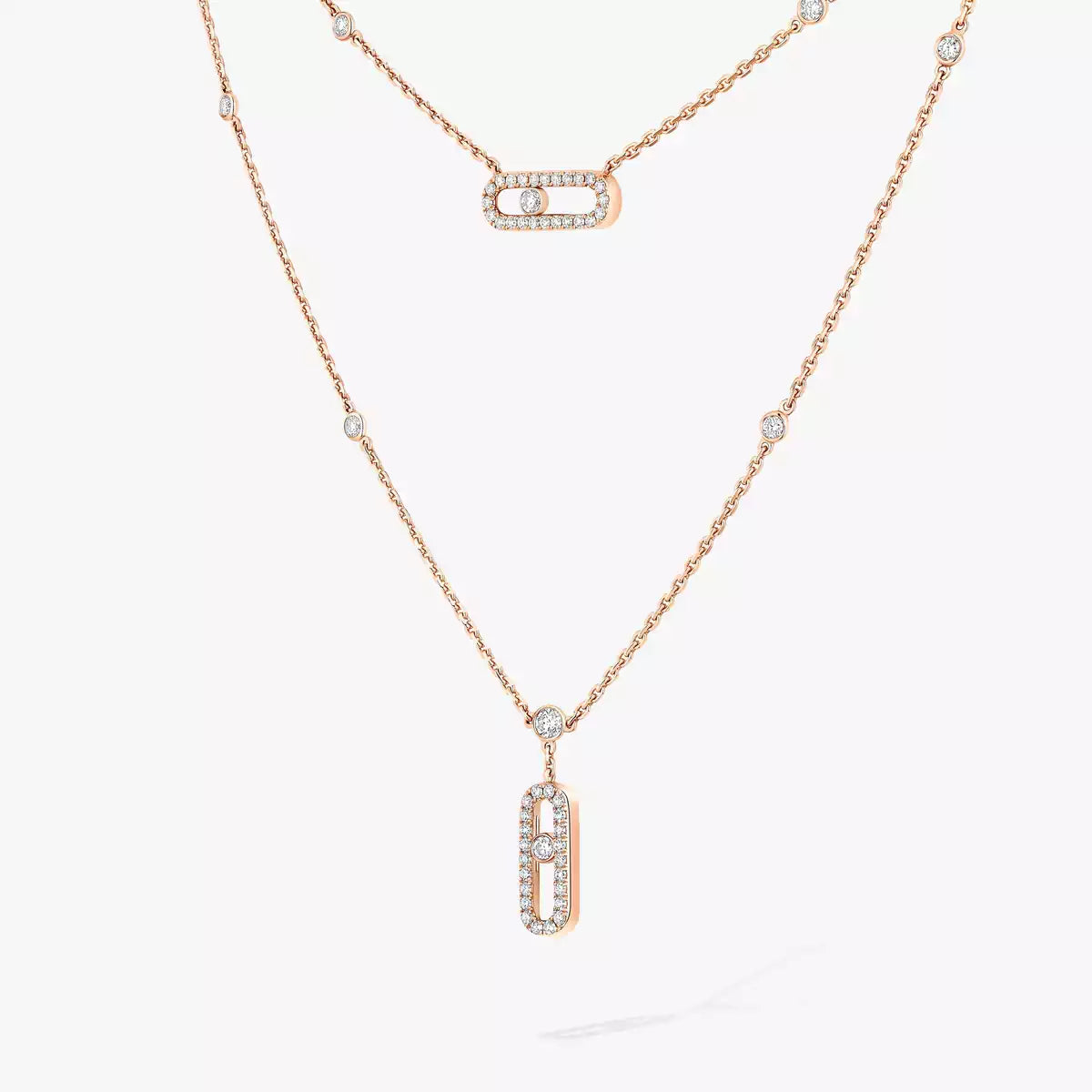 [Luxery]2 Rows Rose Gold Diamond Pave_ Necklace Move Uno