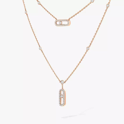 [Luxery]2 Rows Rose Gold Diamond Pave_ Necklace Move Uno