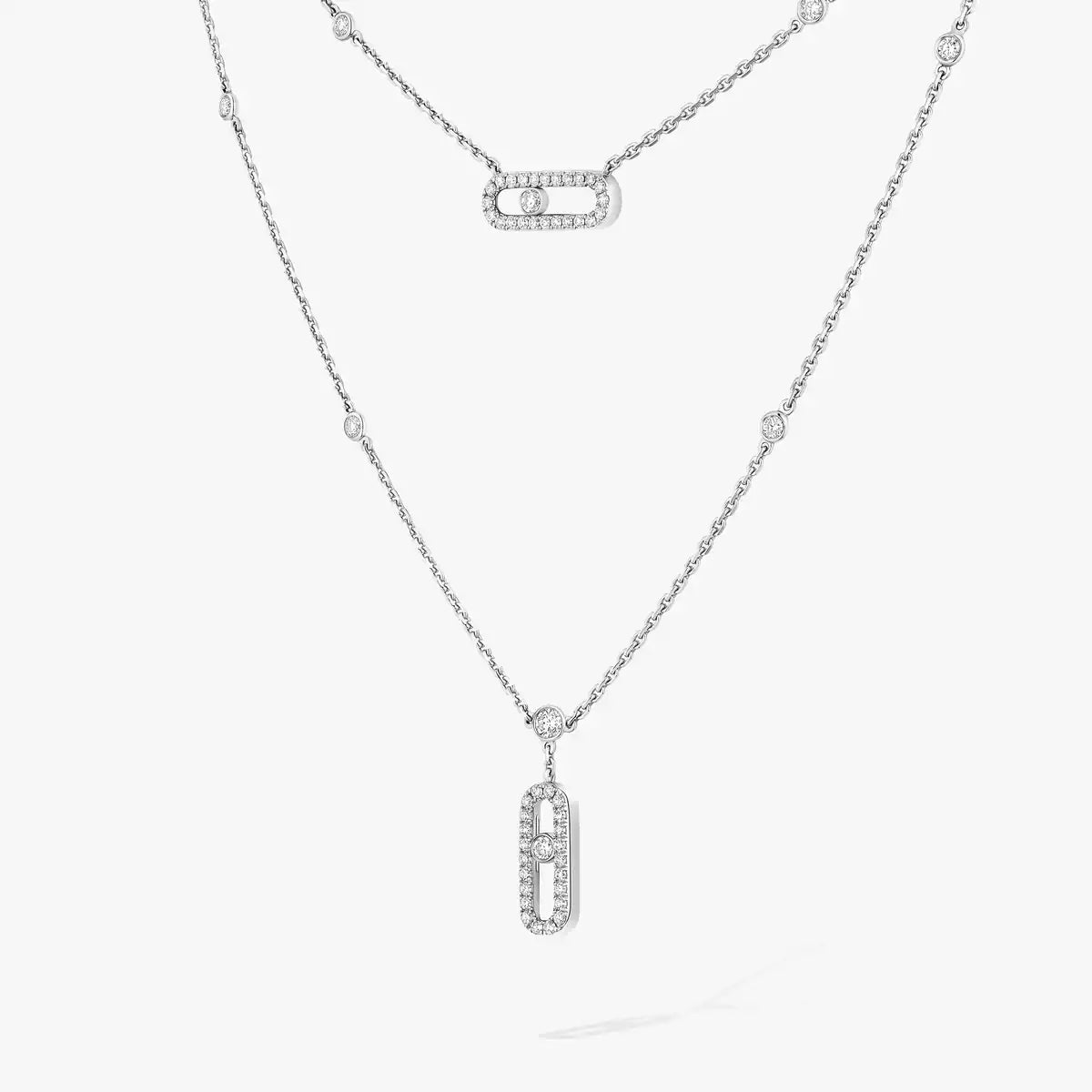 [Luxery]2 Rows Rose Gold Diamond Pave_ Necklace Move Uno