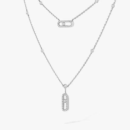 [Luxery]2 Rows Rose Gold Diamond Pave_ Necklace Move Uno