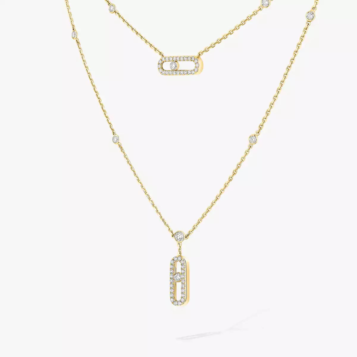 [Luxery]2 Rows Rose Gold Diamond Pave_ Necklace Move Uno