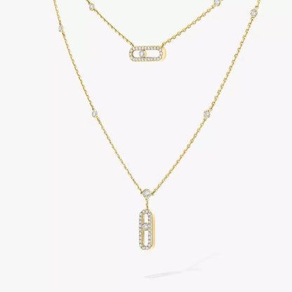 [Luxery]2 Rows Rose Gold Diamond Pave_ Necklace Move Uno