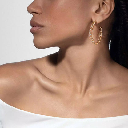 [[Luxery]Move Link Diamond Hoop Earrings
