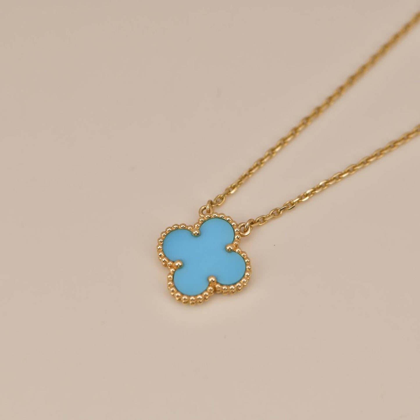 [Luxery]CLOVER 15MM VINTAGE TURQUOISE NECKLACE